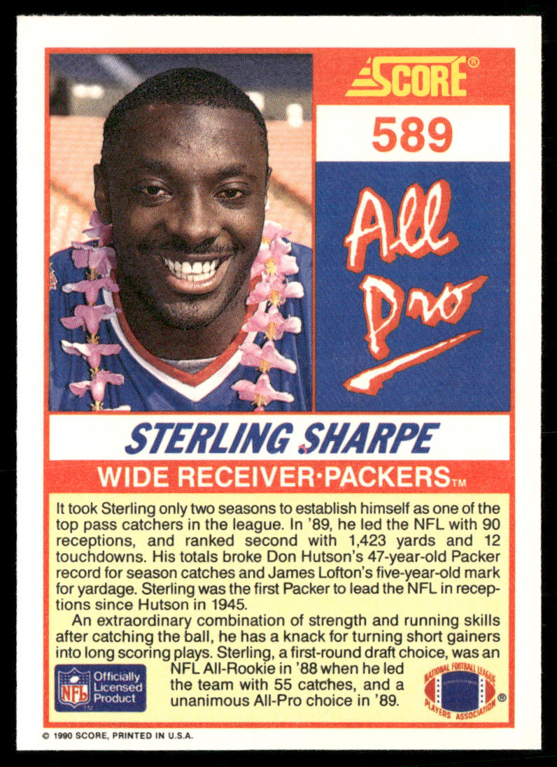 Sterling Sharpe 1990 Score #589 Green Bay Packers