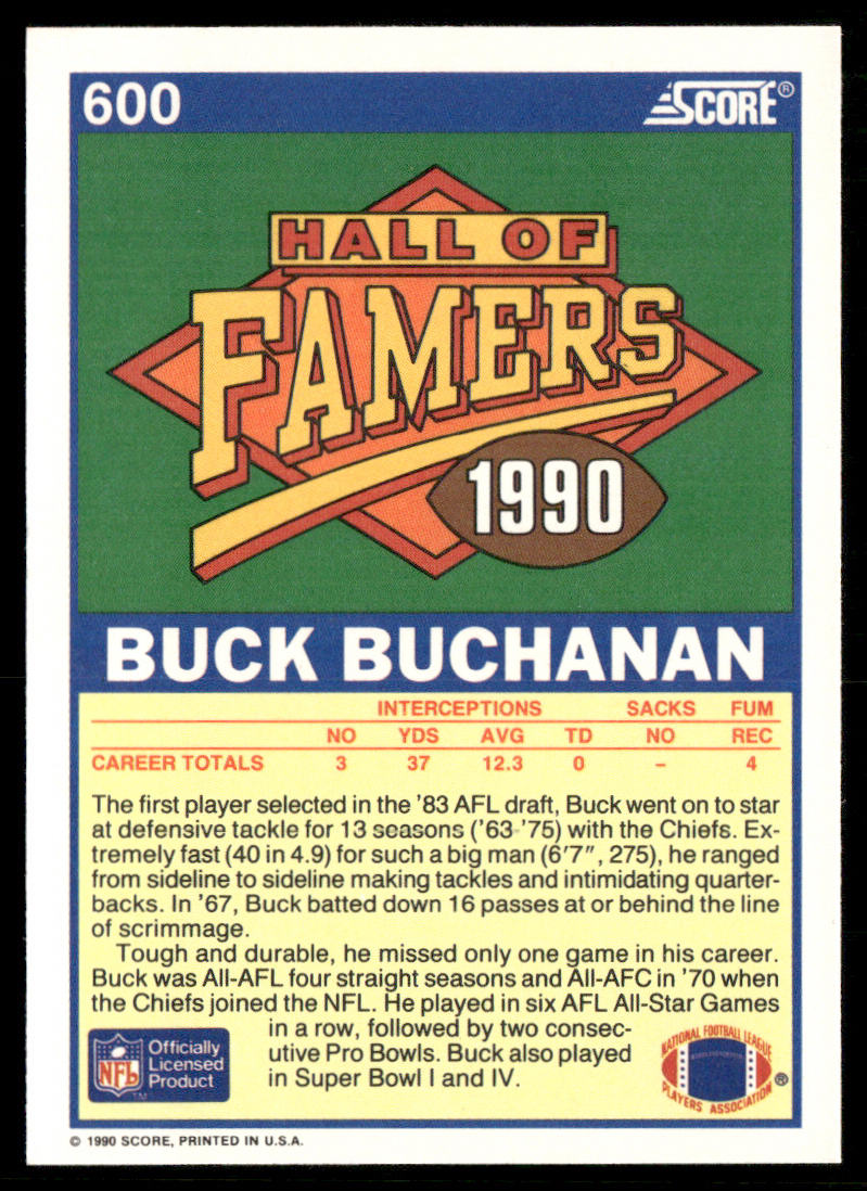 Buck Buchanan 1990 Score #600b Kansas City Chiefs