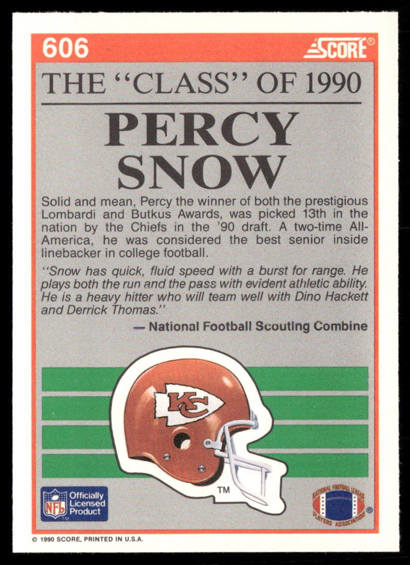 Percy Snow 1990 Score #606 Kansas City Chiefs