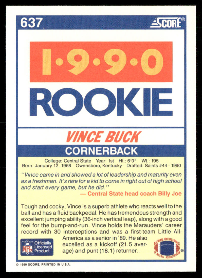 Vince Buck 1990 Score #637 RC Central State Marauders