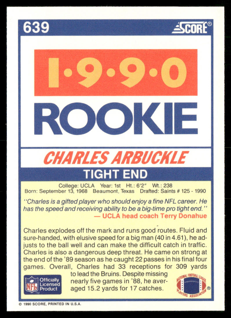 Charles Arbuckle 1990 Score #639 RC UCLA Bruins