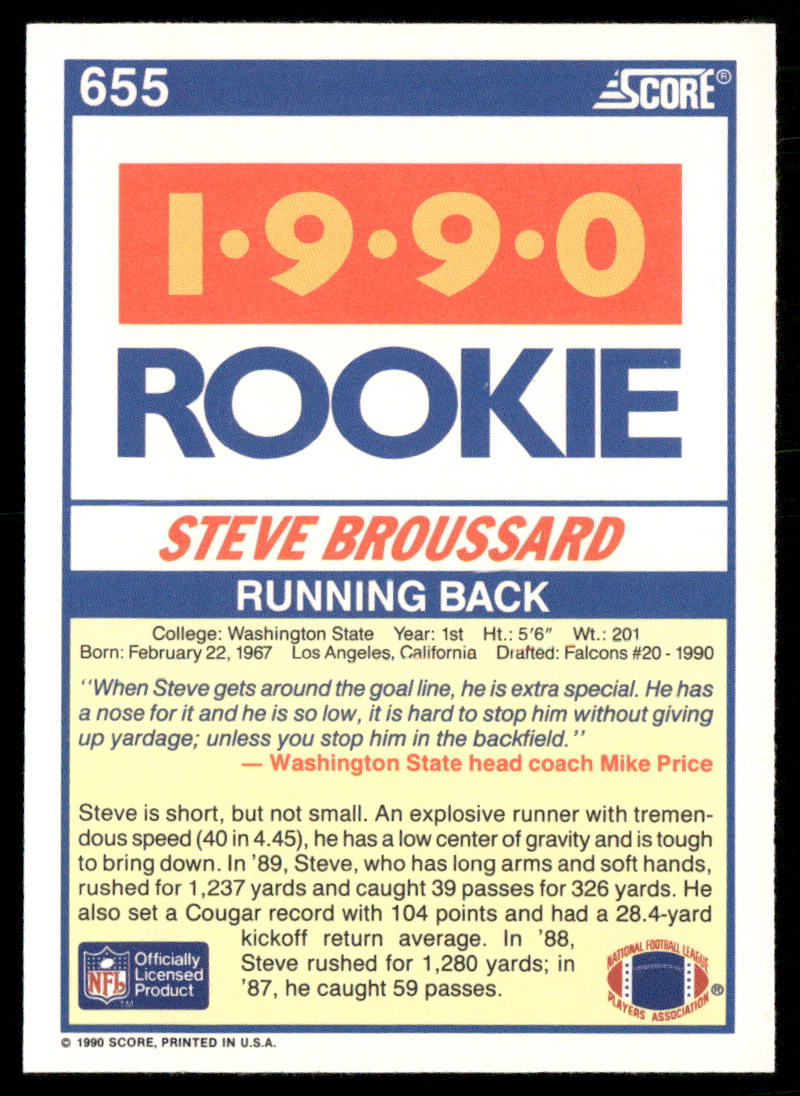 Steve Broussard 1990 Score #655 RC WSU Cougars