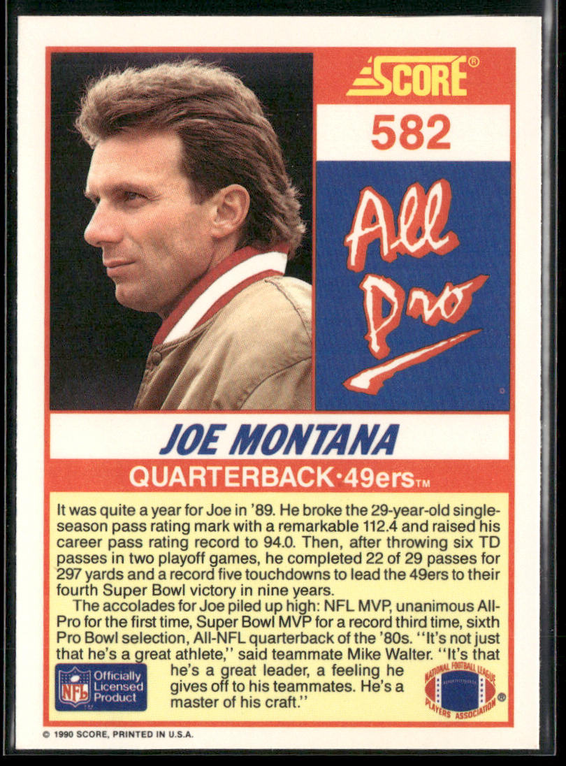 Joe Montana 1990 Score #582 San Francisco 49ers
