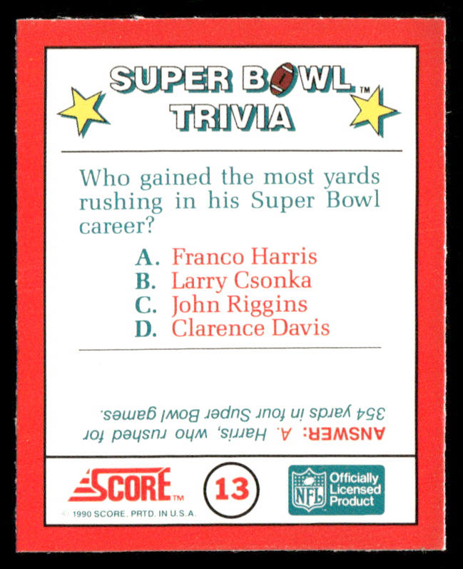 Super Bowl Trivia 1990 Score Magic Motion: Super Bowl Trivia #13