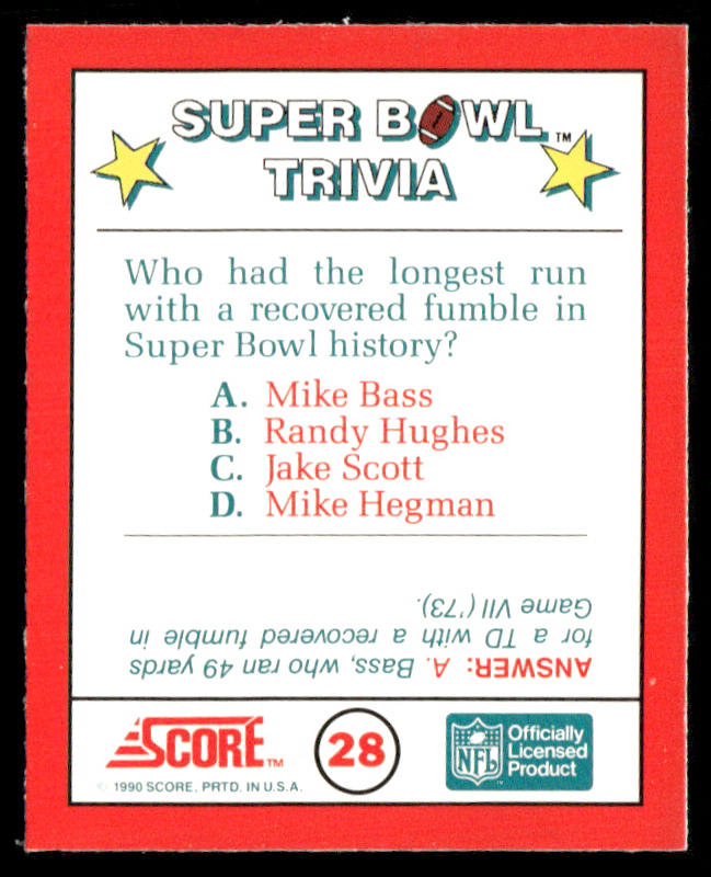 Super Bowl Trivia 1990 Score Magic Motion: Super Bowl Trivia #28