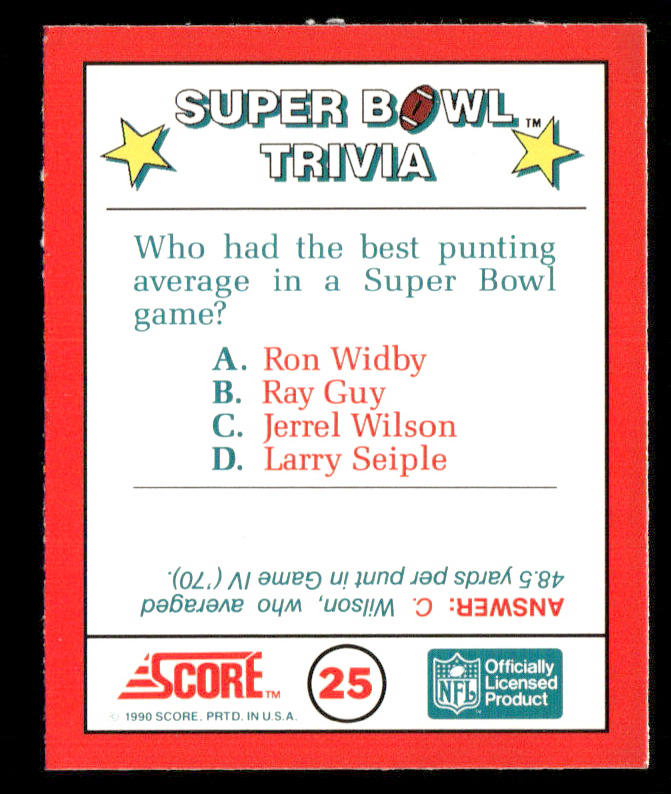 Super Bowl Trivia 1990 Score Magic Motion: Super Bowl Trivia #25