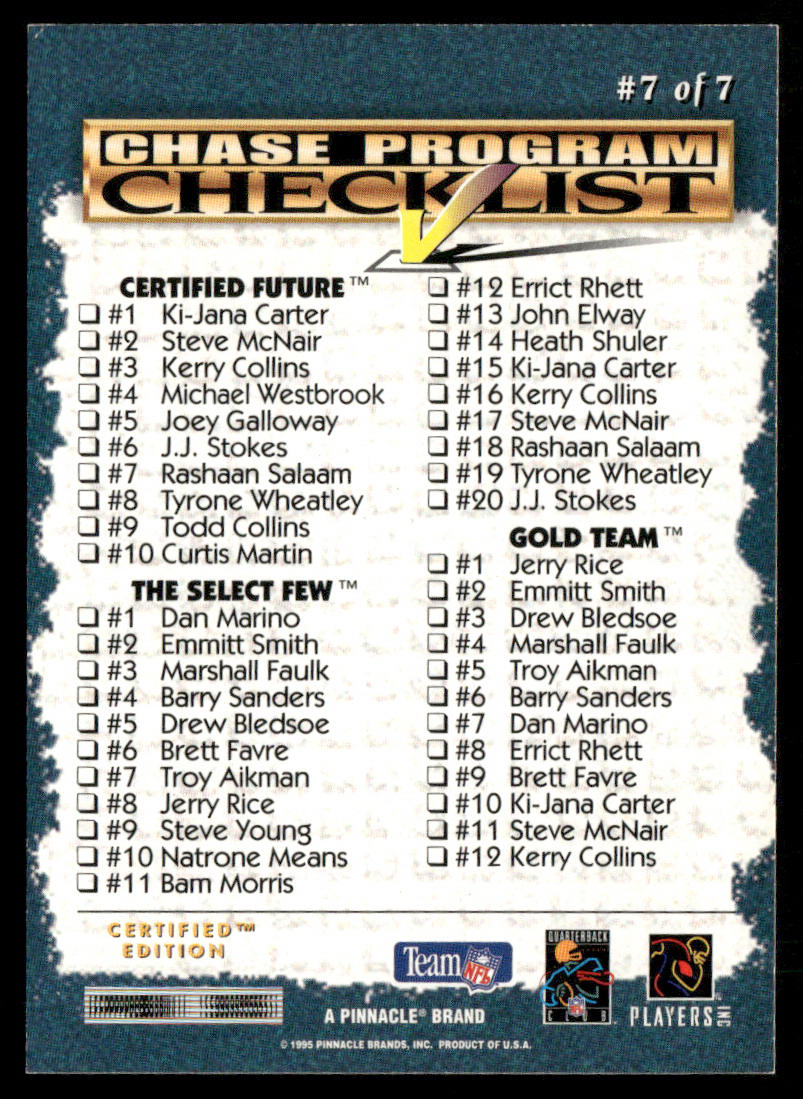 Rick Mirer / Randall Cunningham CL 1995 Select Certified Checklists #7