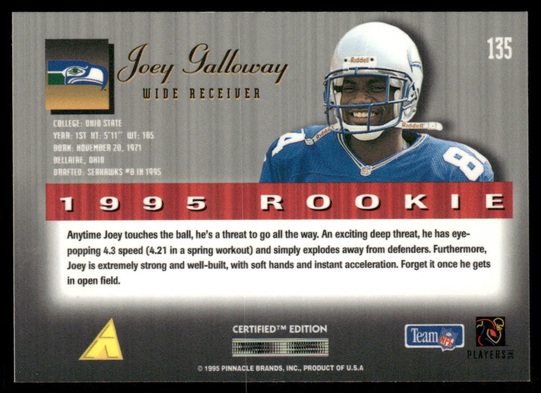 Joey Galloway 1995 Select Certified #135 RC Seattle Seahawks