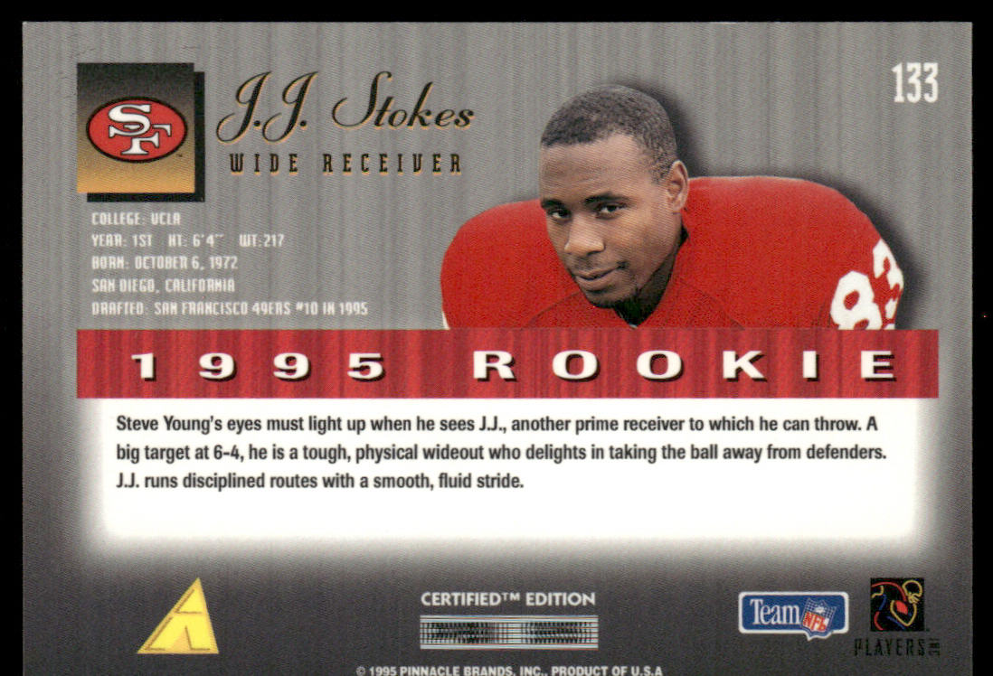 J.J. Stokes 1995 Select Certified #133 RC San Francisco 49ers