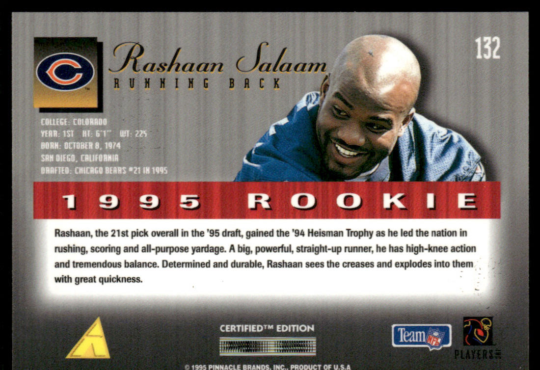 Rashaan Salaam 1995 Select Certified #132 RC Chicago Bears
