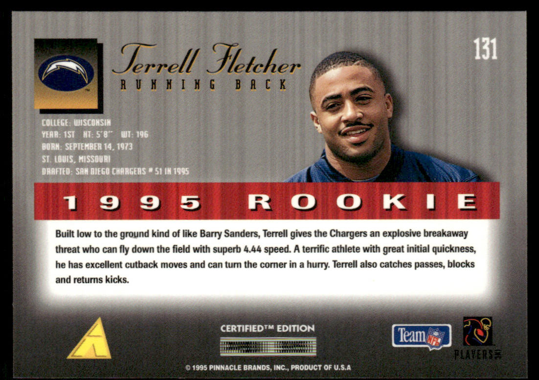 Terrell Fletcher 1995 Select Certified #131 RC San Diego Chargers