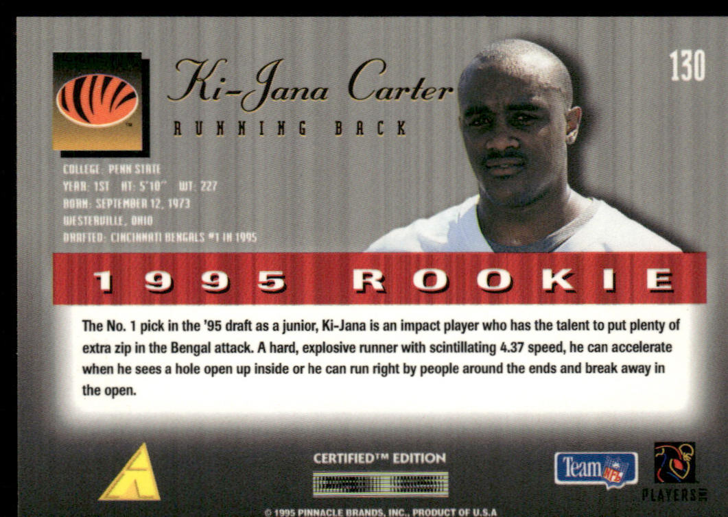 Ki-Jana Carter 1995 Select Certified #130 RC Cincinnati Bengals