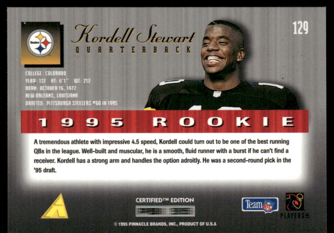 Kordell Stewart 1995 Select Certified #129 RC Pittsburgh Steelers