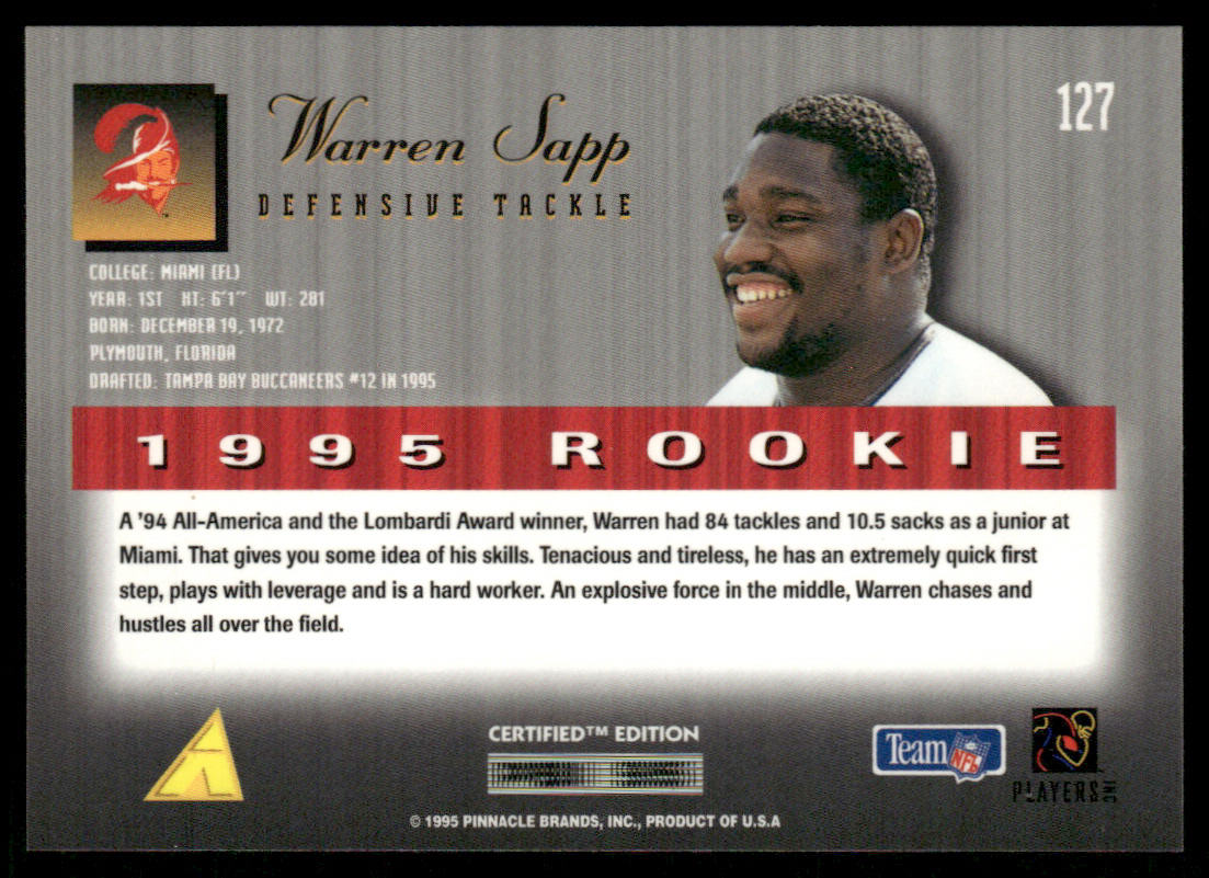 Warren Sapp 1995 Select Certified #127 RC Tampa Bay Buccaneers