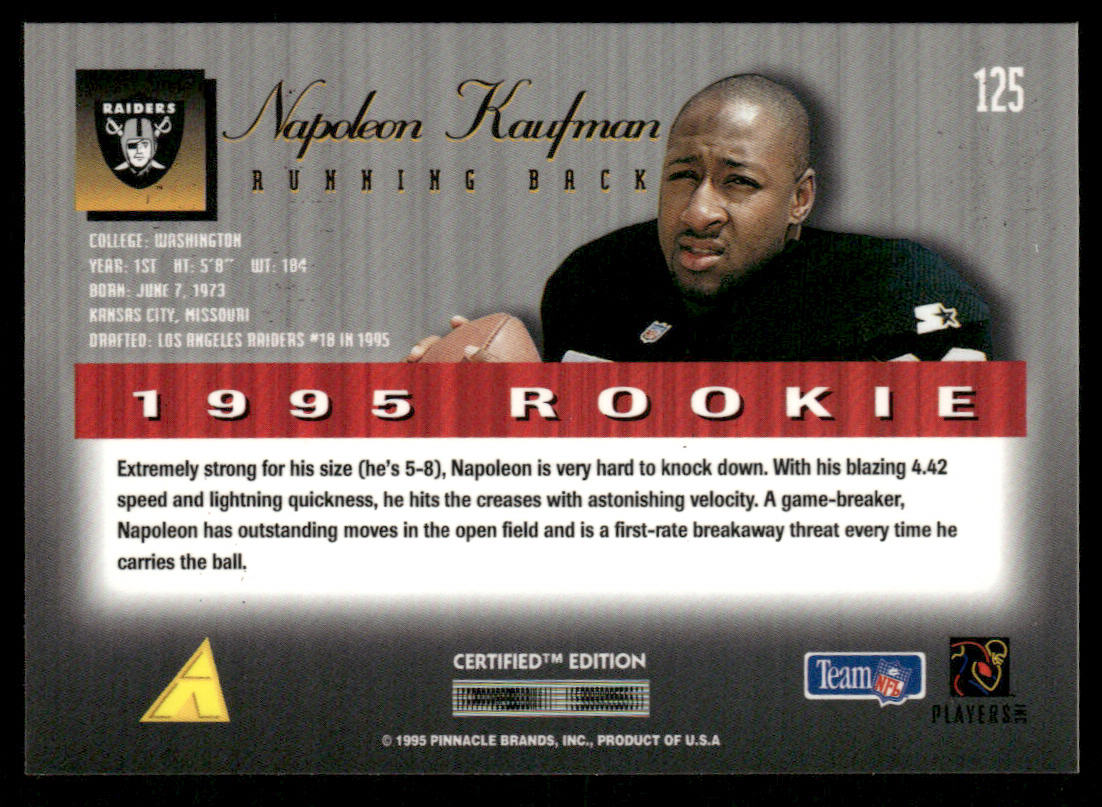 Napoleon Kaufman 1995 Select Certified #125 RC Oakland Raiders