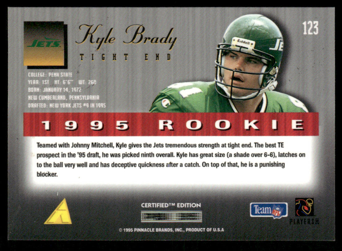 Kyle Brady 1995 Select Certified #123 RC New York Jets
