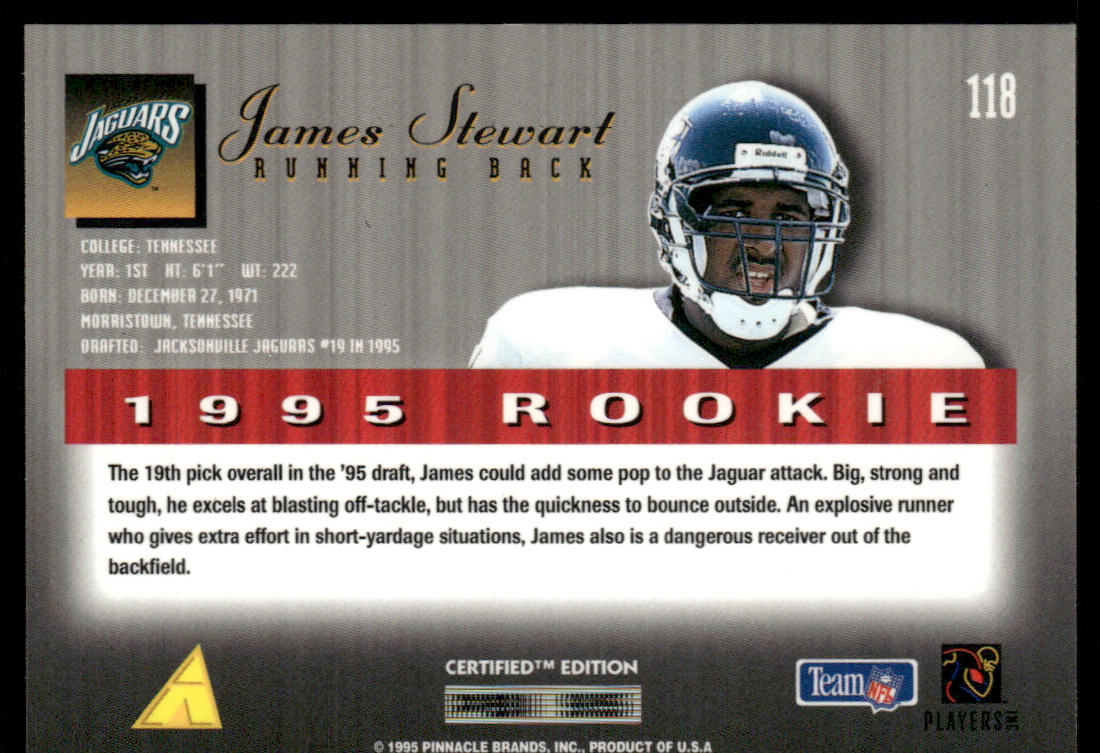 James Stewart 1995 Select Certified #118 RC Jacksonville Jaguars