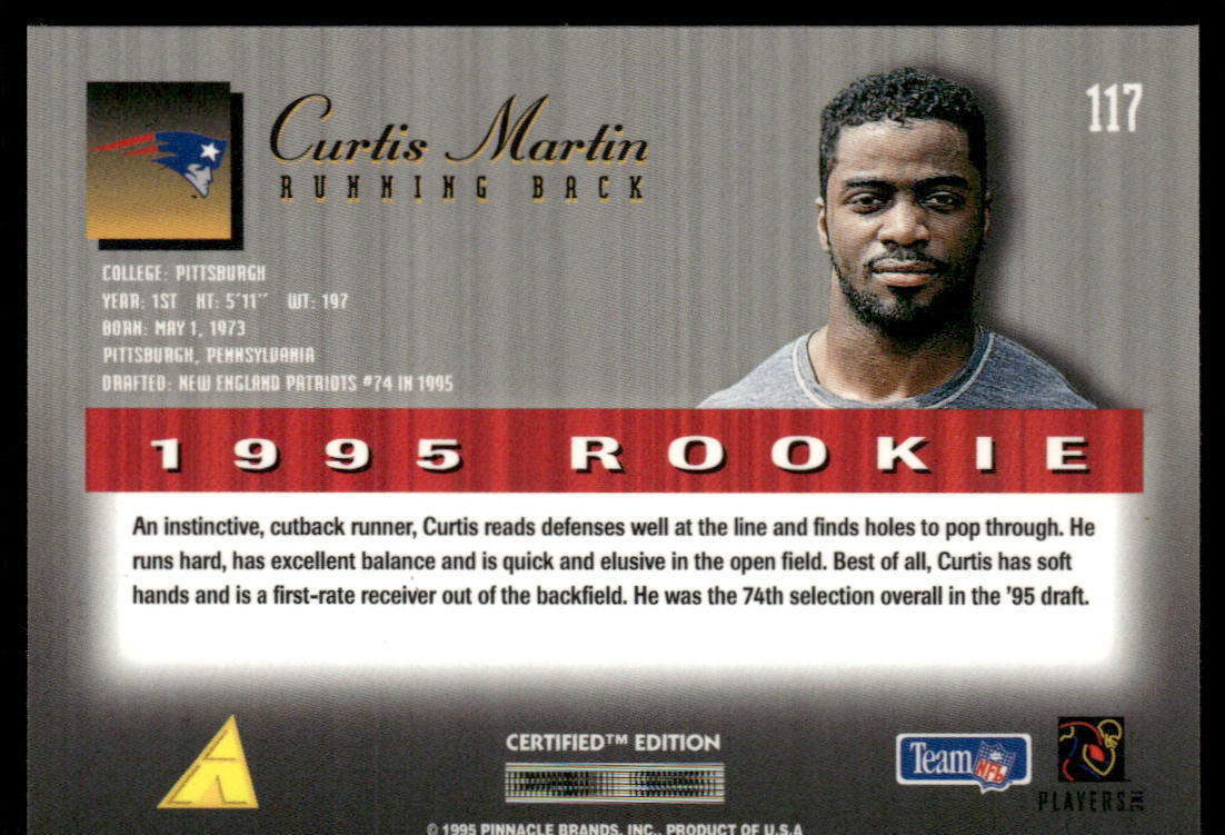 Curtis Martin 1995 Select Certified #117 RC New England Patriots