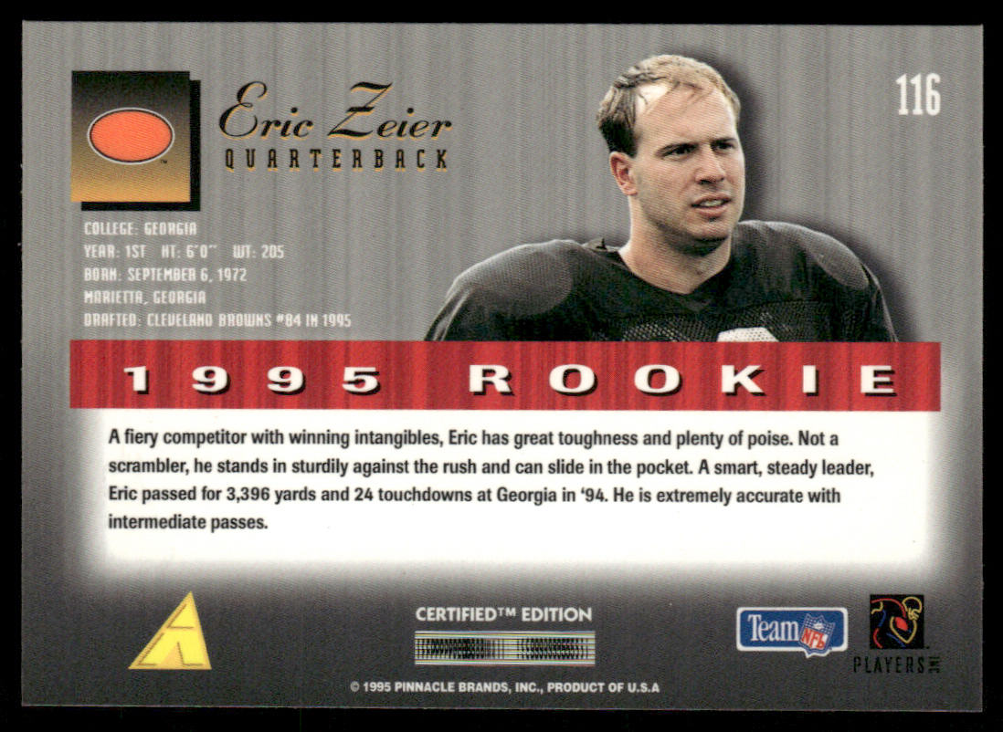 Eric Zeier 1995 Select Certified #116 RC Cleveland Browns