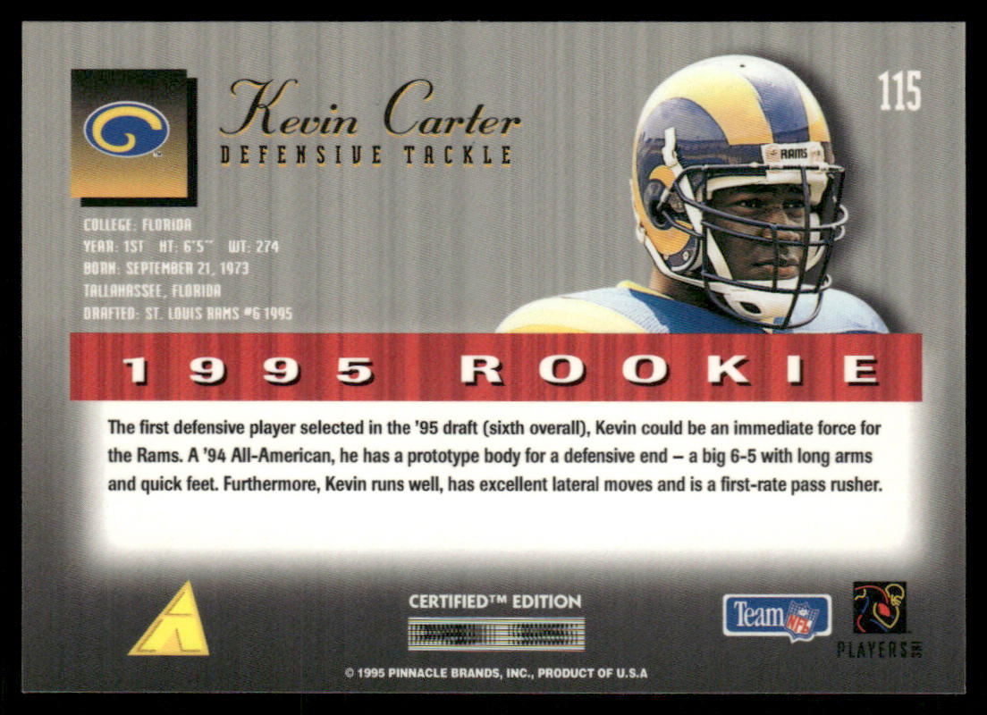 Kevin Carter 1995 Select Certified #115 RC St. Louis Rams