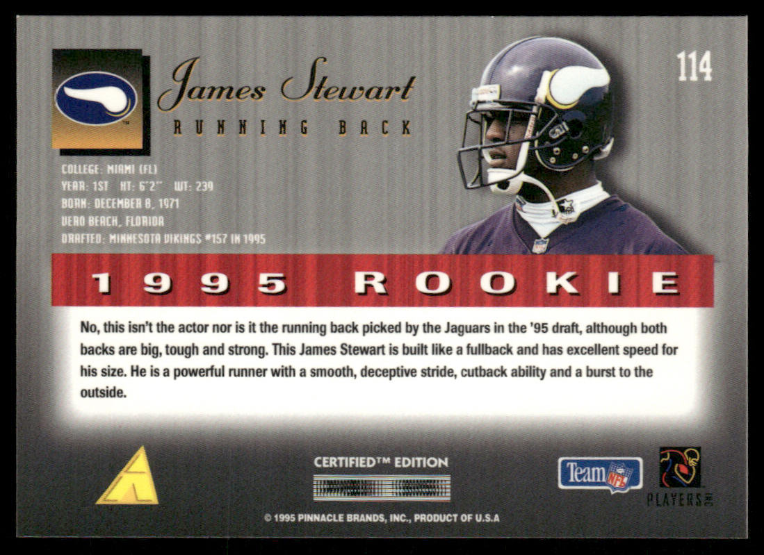 James A. Stewart 1995 Select Certified #114 RC Minnesota Vikings