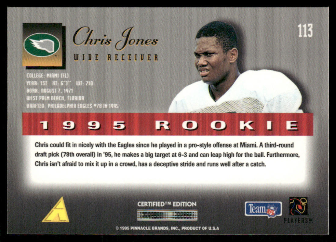 Chris T. Jones 1995 Select Certified #113 RC Philadelphia Eagles