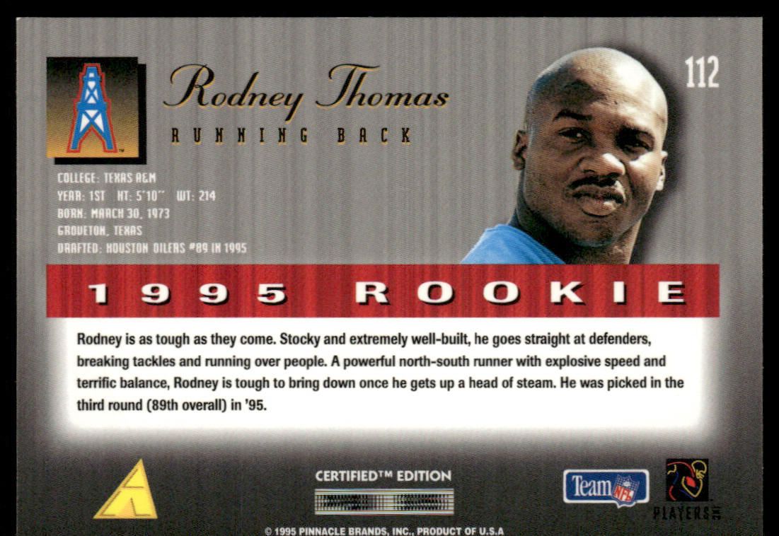 Rodney Thomas 1995 Select Certified #112 RC Houston Oilers