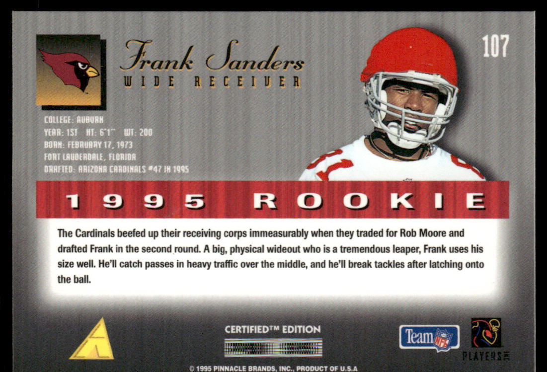 Frank Sanders 1995 Select Certified #107 RC Arizona Cardinals