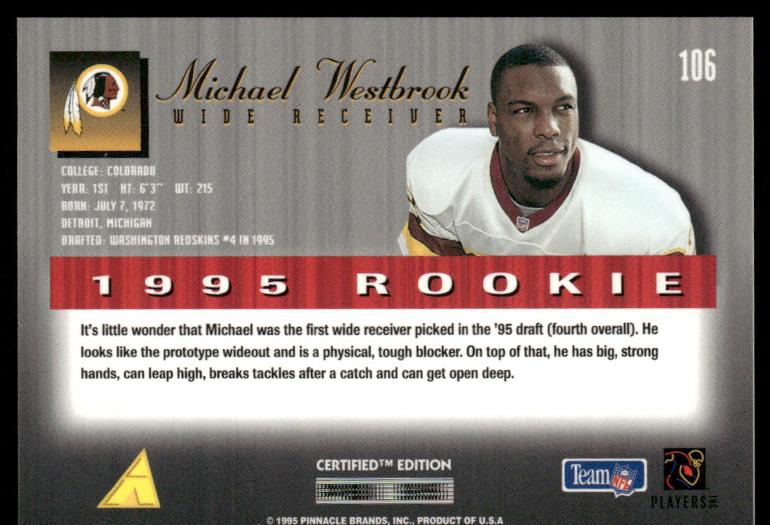 Michael Westbrook 1995 Select Certified #106 RC Washington Redskins