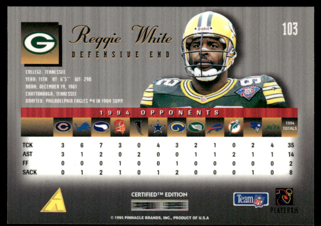 Reggie White 1995 Select Certified #103 Green Bay Packers