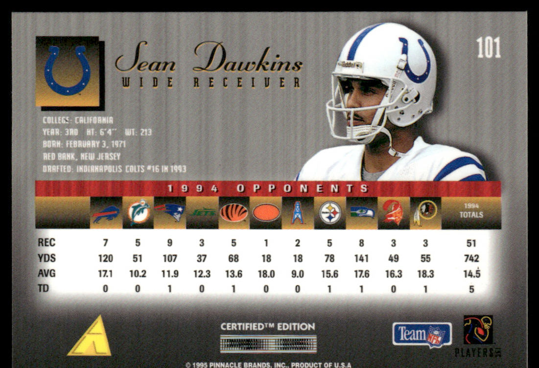 Sean Dawkins 1995 Select Certified #101 Indianapolis Colts