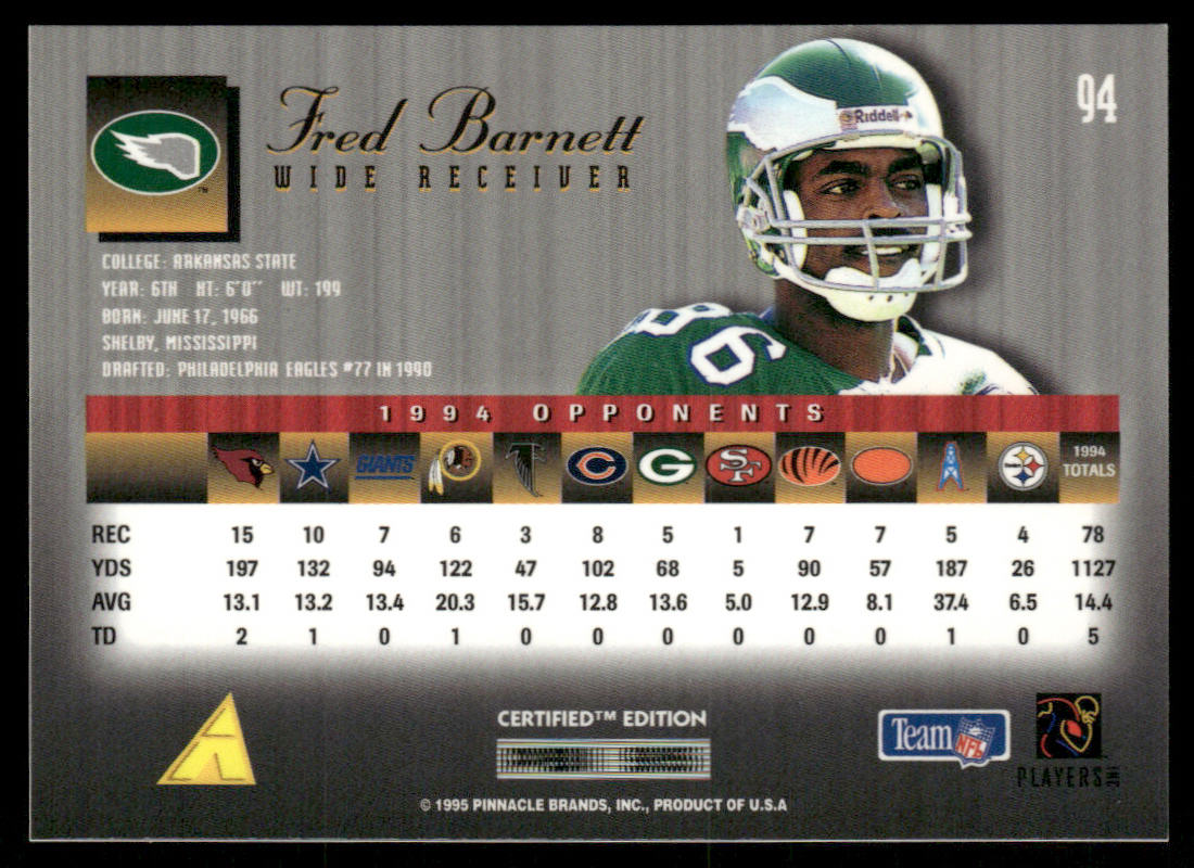 Fred Barnett 1995 Select Certified #94 Philadelphia Eagles
