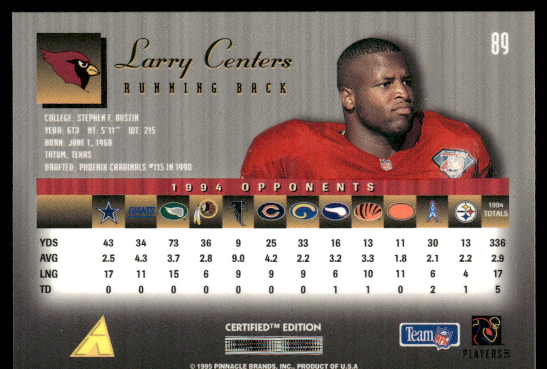 Larry Centers 1995 Select Certified #89 Arizona Cardinals