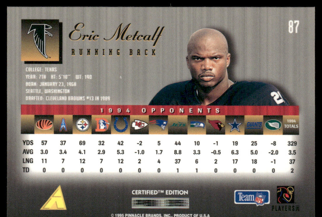 Eric Metcalf 1995 Select Certified #87 Atlanta Falcons
