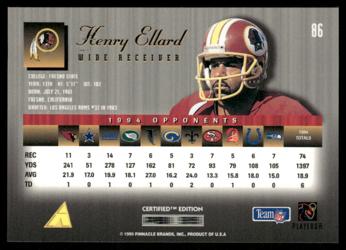 Henry Ellard 1995 Select Certified Mirror Gold #86 Washington Redskins