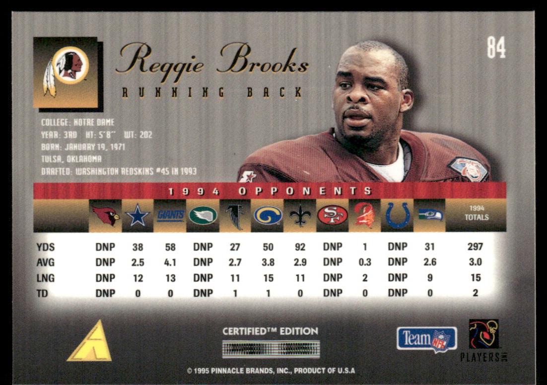 Reggie Brooks 1995 Select Certified #84 Washington Redskins