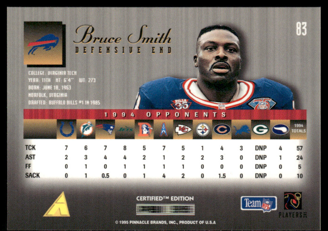 Bruce Smith 1995 Select Certified #83 Buffalo Bills