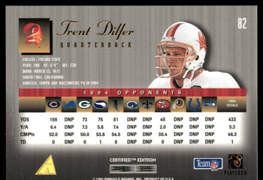 Trent Dilfer 1995 Select Certified #82 Tampa Bay Buccaneers