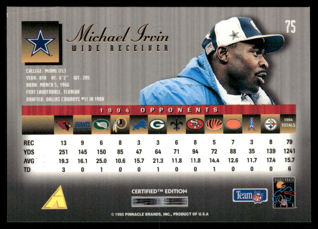 Michael Irvin 1995 Select Certified #75 Dallas Cowboys