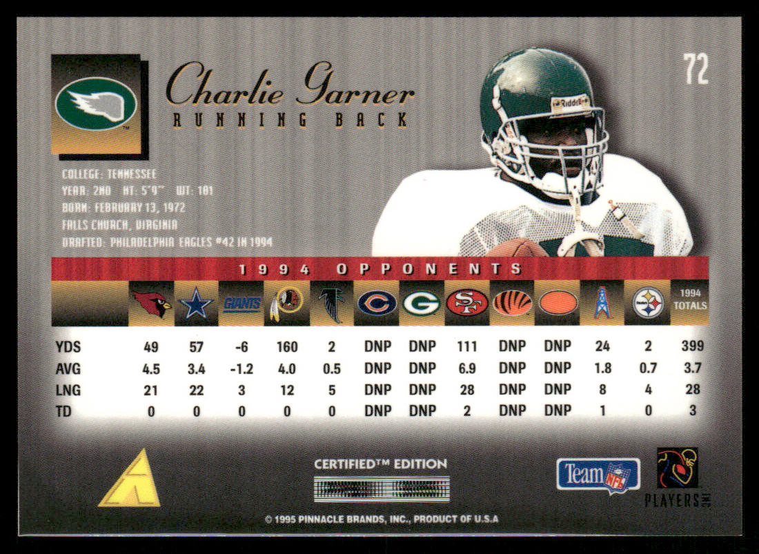 Charlie Garner 1995 Select Certified #72 Philadelphia Eagles