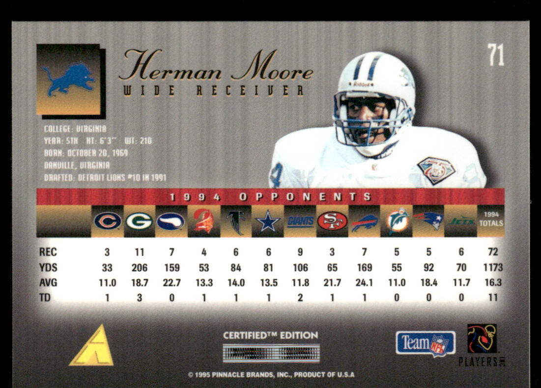 Herman Moore 1995 Select Certified #71 Detroit Lions