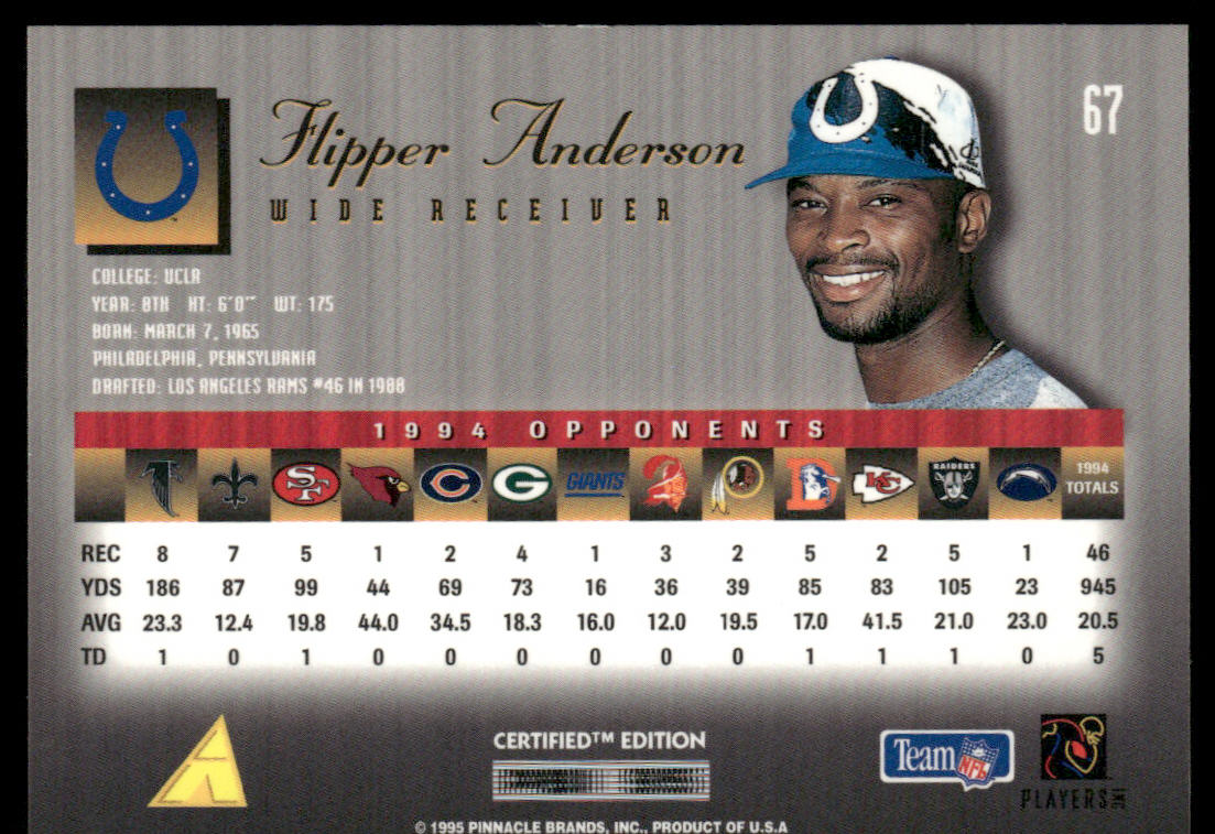 Flipper Anderson 1995 Select Certified #67 Indianapolis Colts