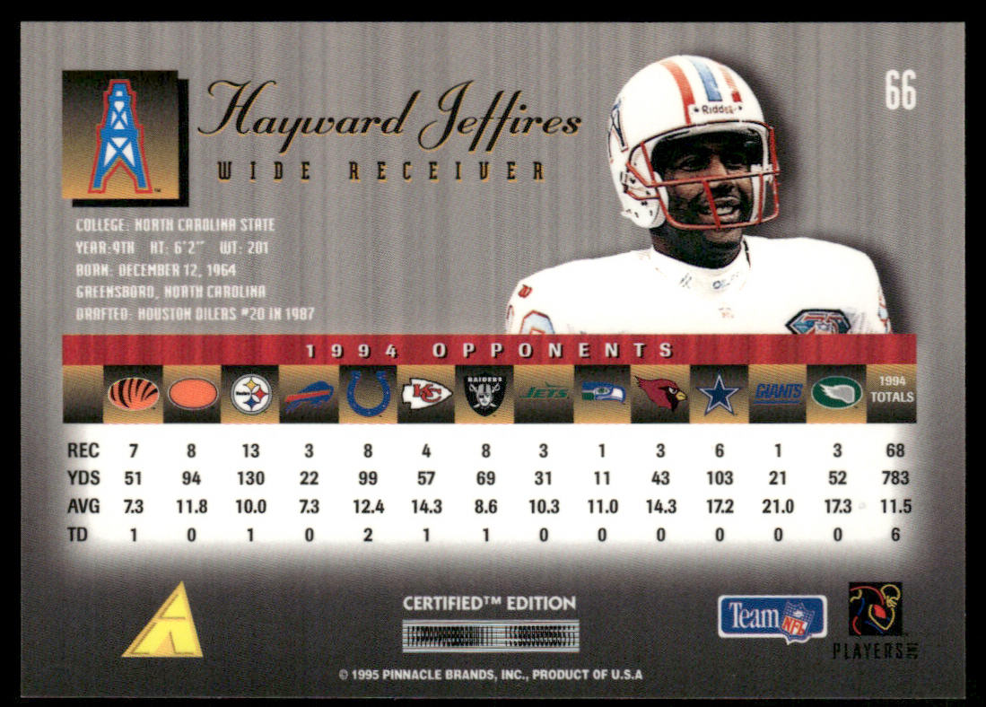Haywood Jeffires 1995 Select Certified #66 Houston Oilers