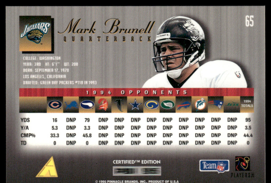Mark Brunell 1995 Select Certified #65 Jacksonville Jaguars