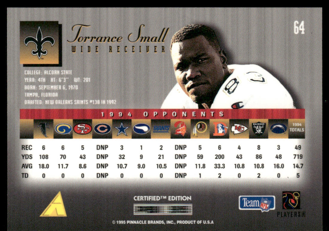 Torrance Small 1995 Select Certified #64 New Orleans Saints