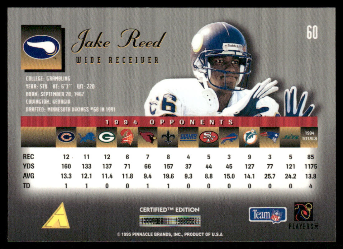 Jake Reed 1995 Select Certified #60 Minnesota Vikings