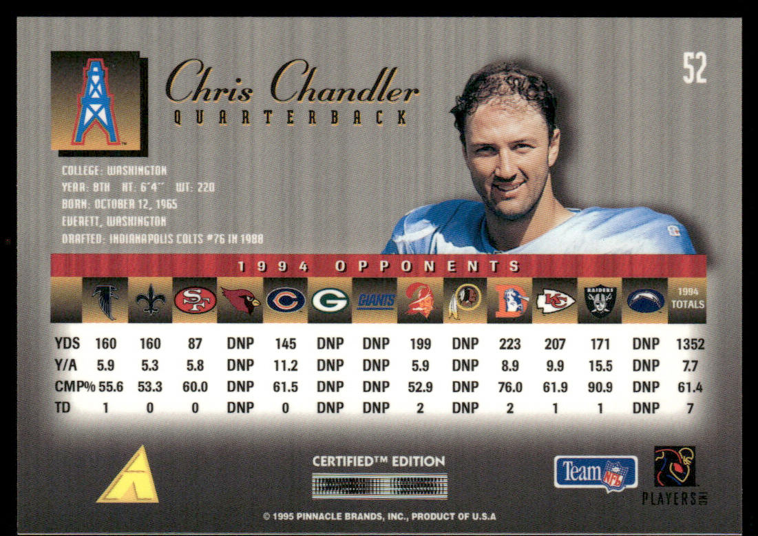 Chris Chandler 1995 Select Certified #52 Houston Oilers