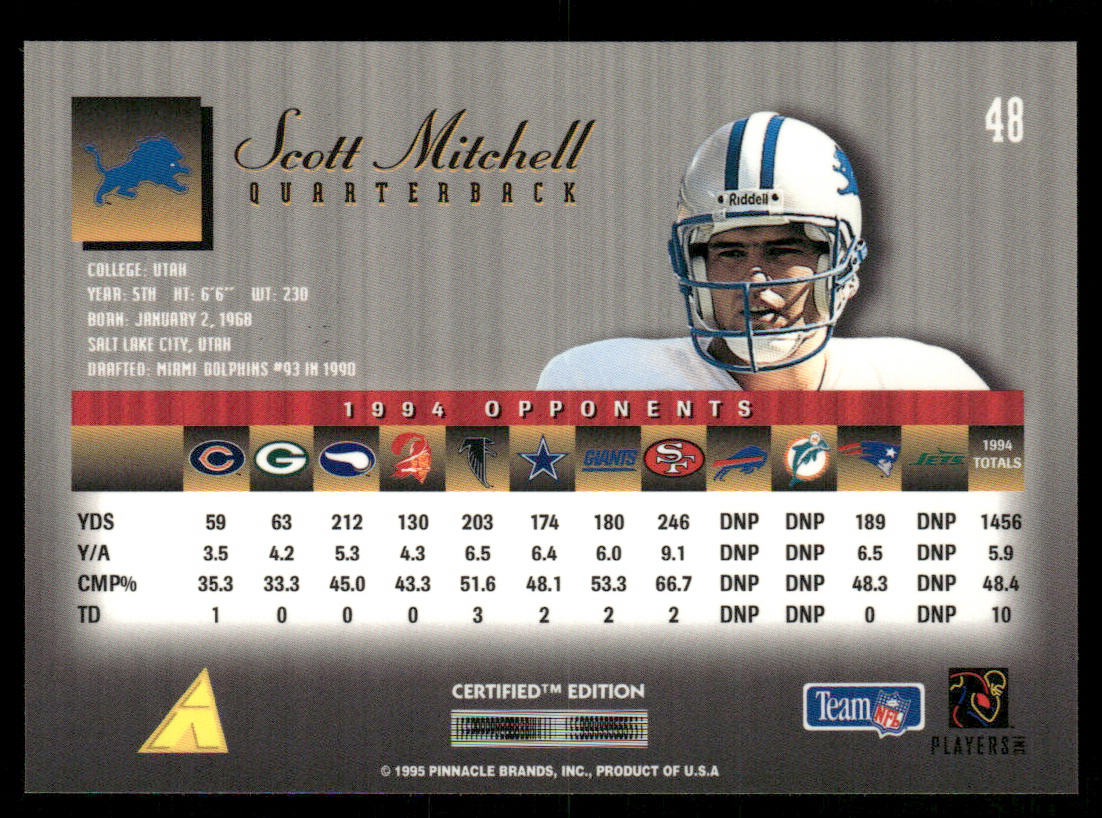 Scott Mitchell 1995 Select Certified #48 Detroit Lions