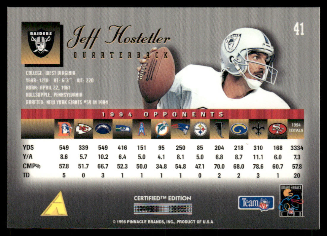 Jeff Hostetler 1995 Select Certified #41 Oakland Raiders
