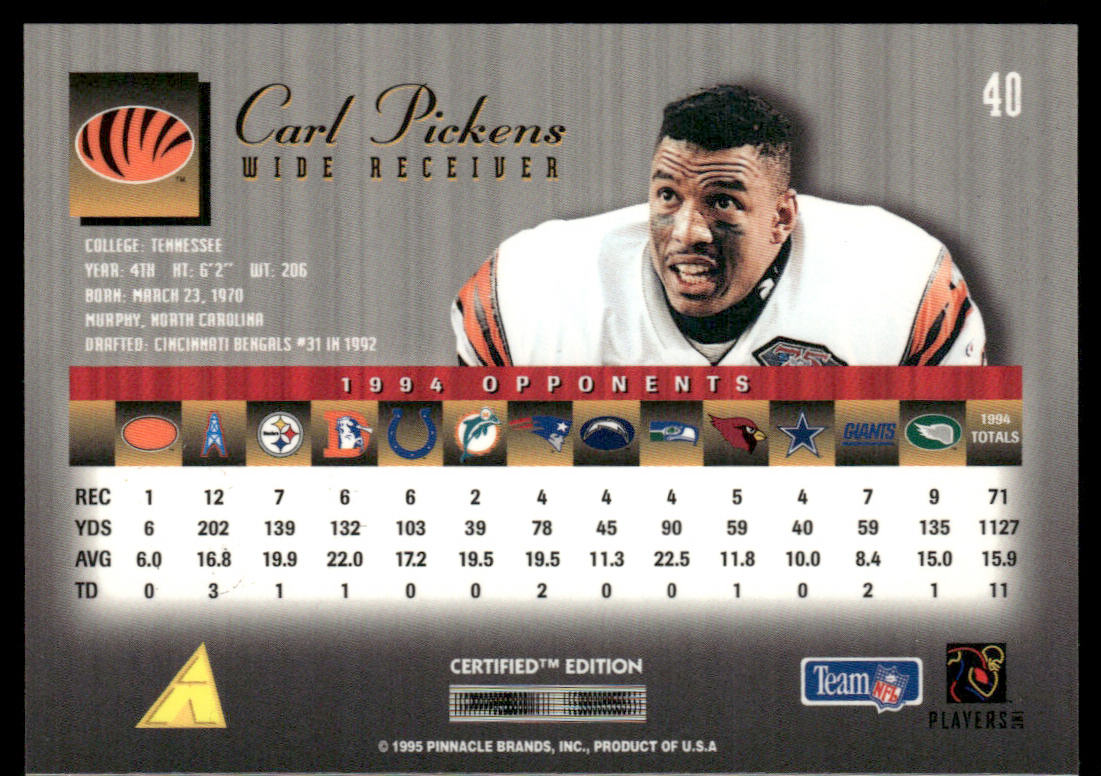 Carl Pickens 1995 Select Certified #40 Cincinnati Bengals
